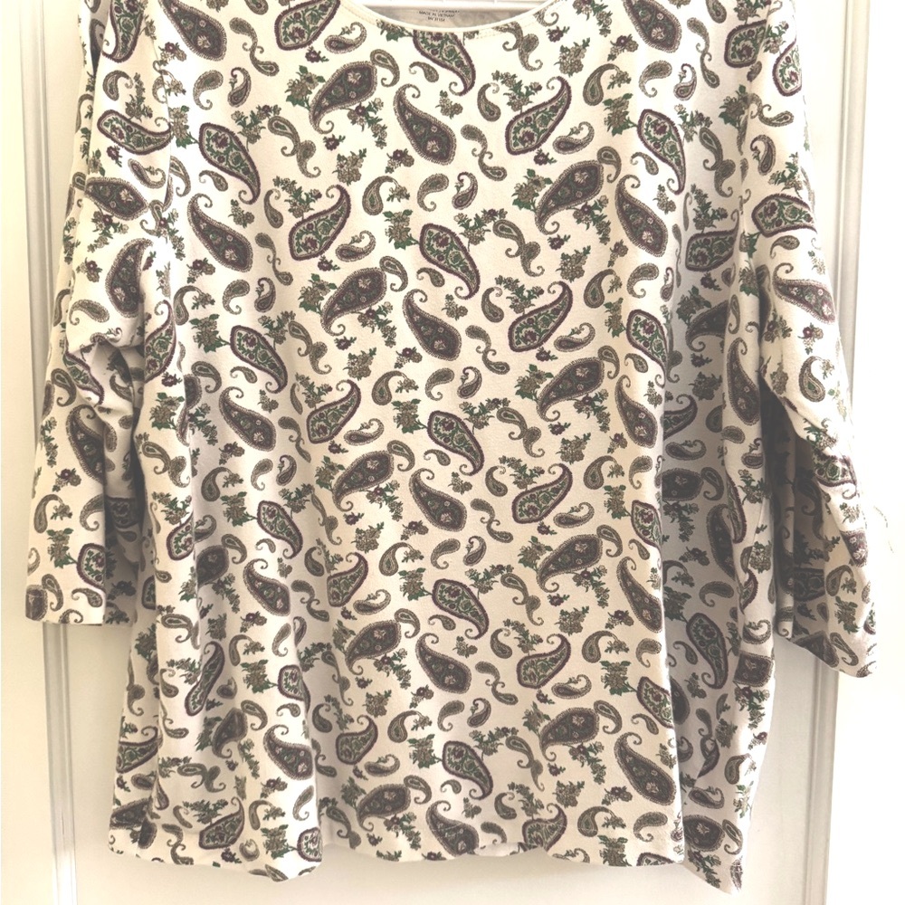 Kim Rogers Paisley Long Sleeve Top - Cream, Red and Green